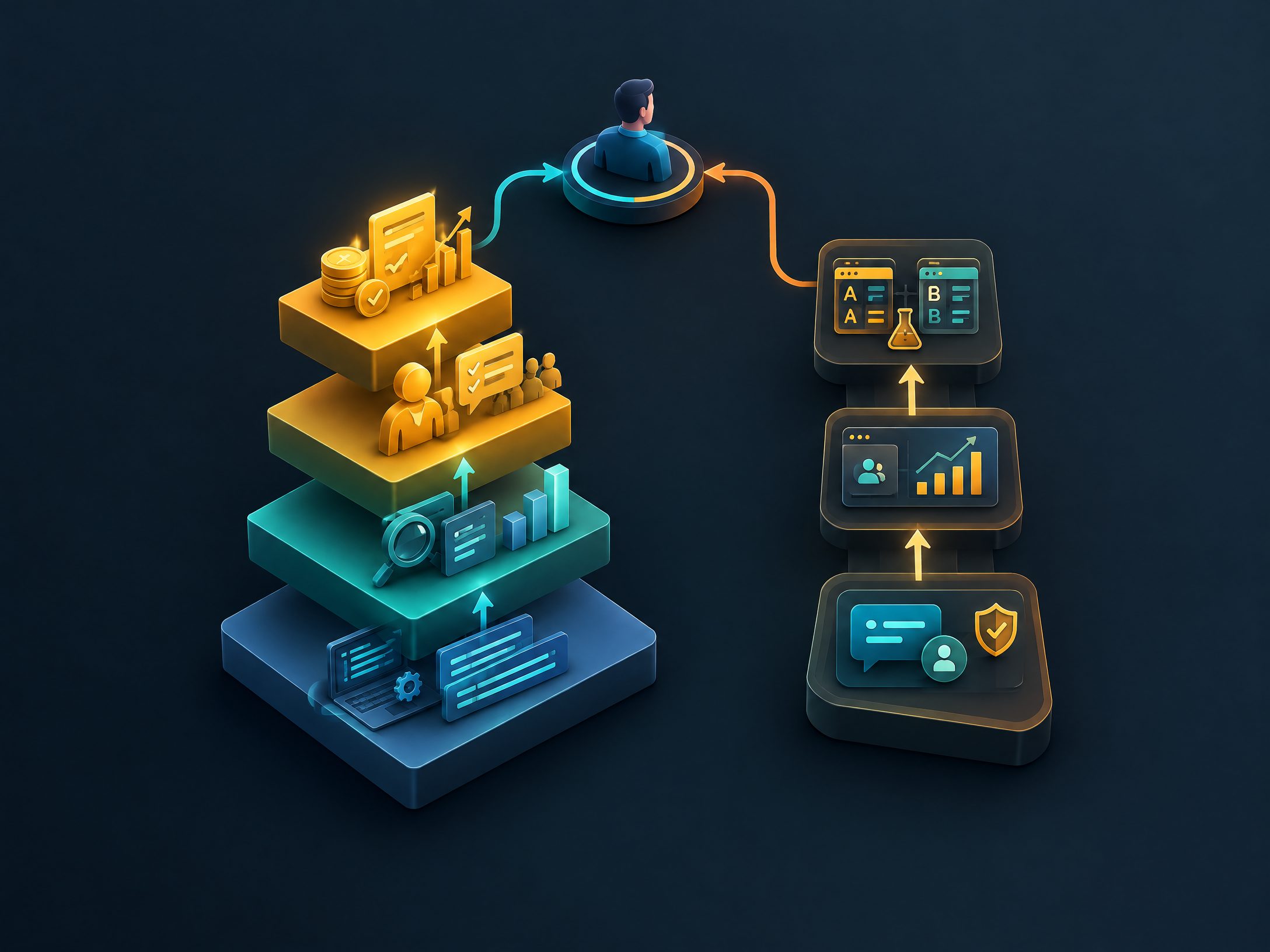 A four-level evidence ladder separates an observed automated request, research behaviour, explicit human demand and verified authorised value, with conversational-ad measurement kept in a distinct lane until a human approval gate.