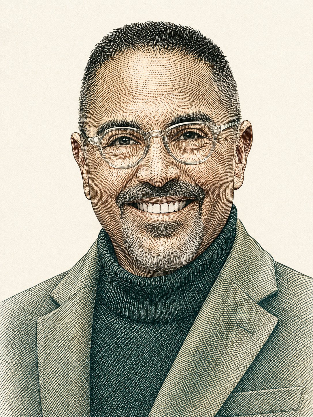 Illustrated portrait of Modi Elnadi, founder of Integrated.Social in London