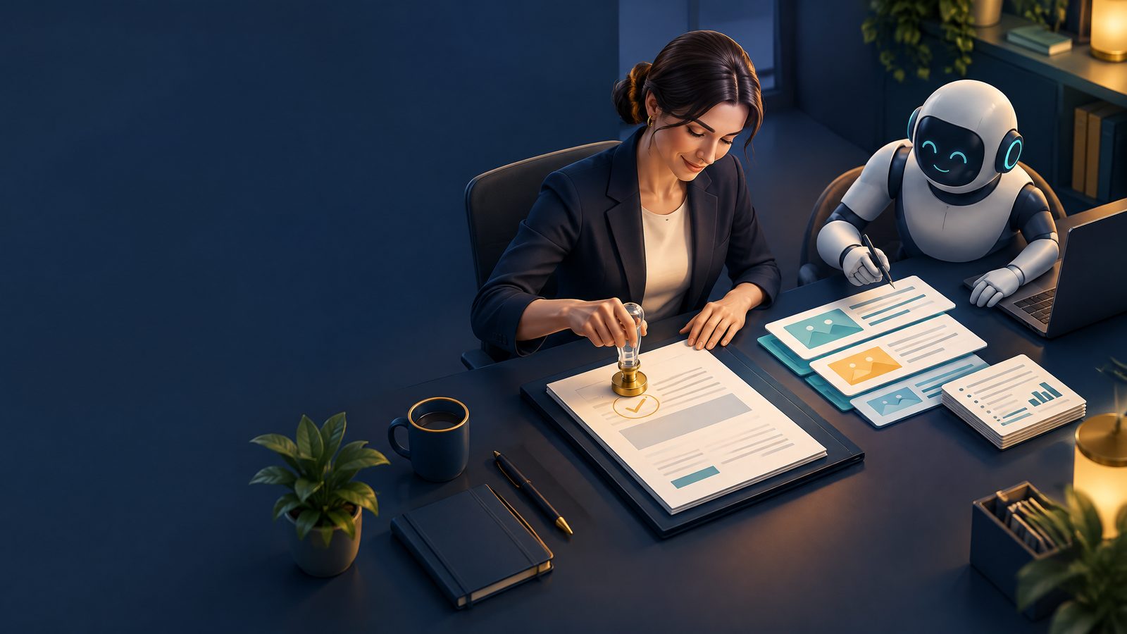 In a UK AI marketing agency, who does the work and who signs?